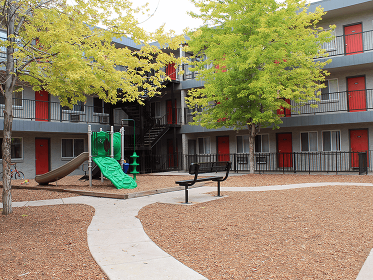 on-site playground in courtyard of south federal apartments